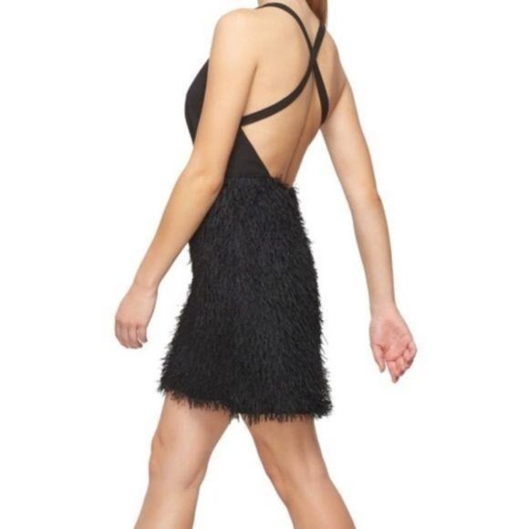 Fame and Partners Black Fringed Cocktail Dress 6 - Picture 2 of 10